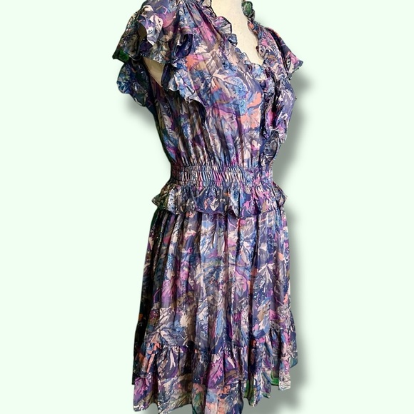 NWT Rebecca Taylor ‘Giverny Fleur’ Ruffled Mini Dress in “Amethyst Floral” Sz S - Picture 14 of 16
